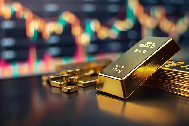 Gold bar with market chart